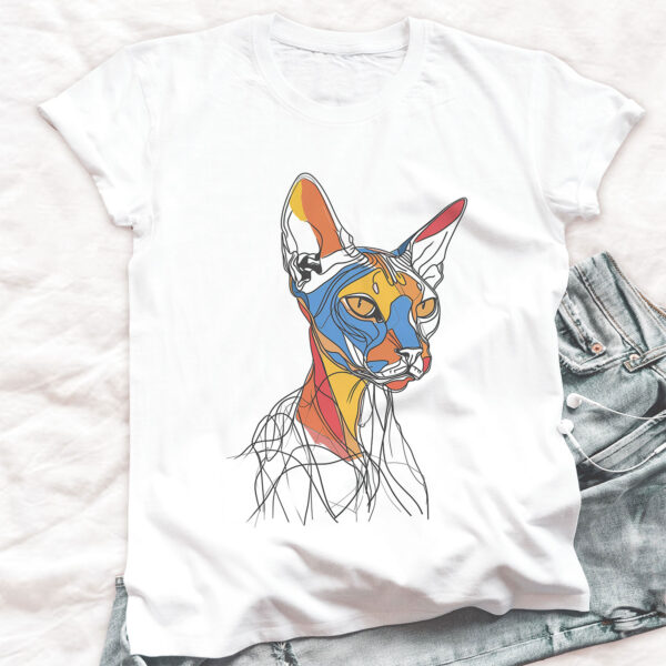 Sphynx cat WB0403 21 Тениска с котка сфинкс, геометричен line art, унисекс кройка