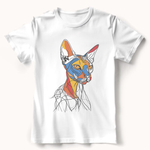 Тениска с котка сфинкс, геометричен line art