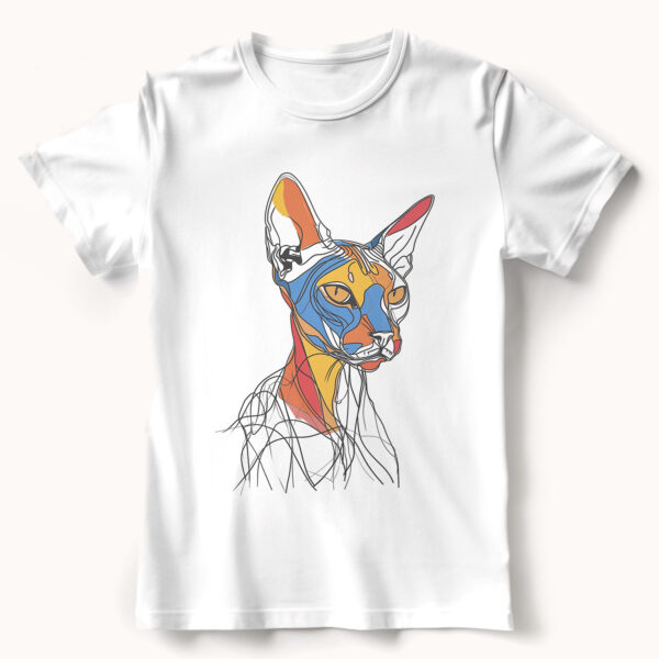 Sphynx cat WB0403 22 Тениска с котка сфинкс, геометричен line art