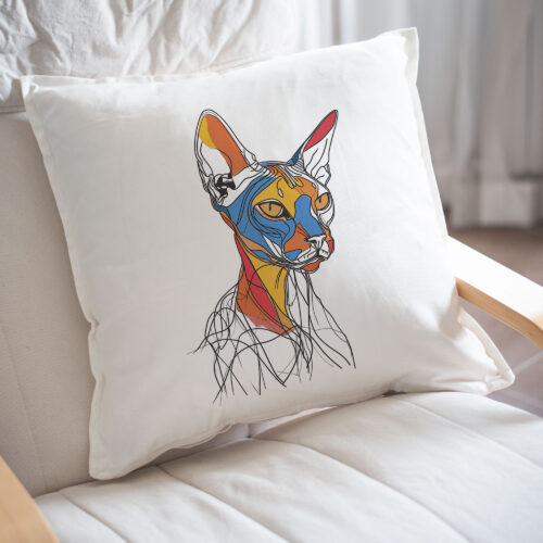 Възглавница с котка сфинкс, геометричен line art