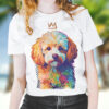 Toy Poodle WB0382 19 Тениска с пудел с корона, поп арт в топли тонове, бял органичен памук