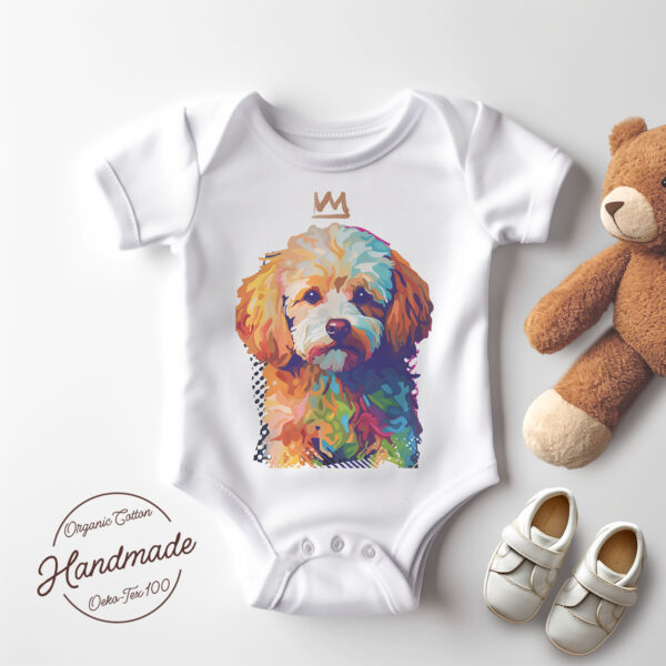 Toy Poodle WB0382 2 Пудел с корона, поп арт в топли тонове върху бял памук