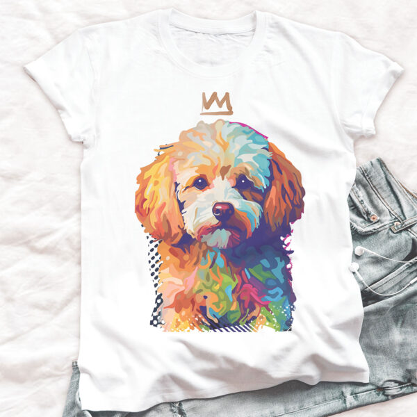 Toy Poodle WB0382 21 Тениска с пудел с корона, поп арт в топли тонове, унисекс кройка