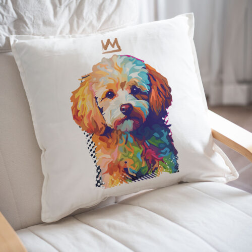 Toy Poodle WB0382 23 Възглавница с пудел с корона, поп арт в топли тонове