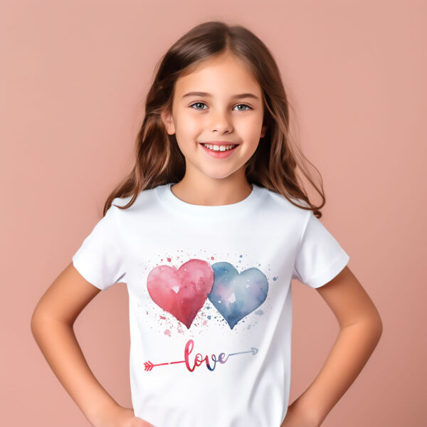 Уникална тениска за Свети Валентин със сърца Тениска с две сърца и надпис Love, унисекс кройка