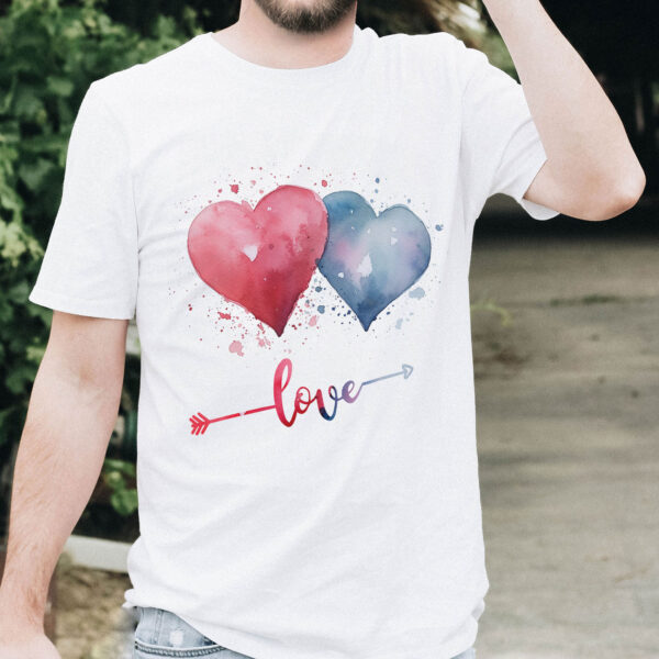Уникална тениска за Свети Валентин със сърца Щампа: две сърца и надпис Love