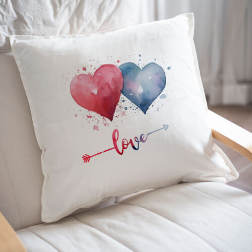 Възглавница с две сърца и надпис Love