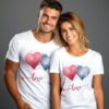 Уникална тениска за Свети Валентин със сърца Тениска с две сърца и надпис Love, бял органичен памук