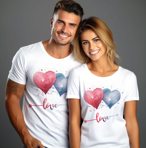 Тениска с две сърца и надпис Love, бял органичен памук