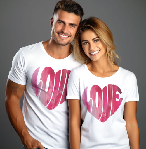Тениска със сърце и надпис Love, бял органичен памук