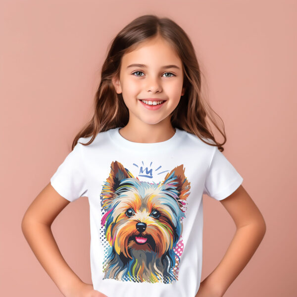 Yorkshire_Terrier WB0379 11 Тениска с йоркширски териер с корона, портрет в поп арт, детайл от щампата