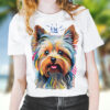 Yorkshire_Terrier WB0379 19 Тениска с йоркширски териер с корона, портрет в поп арт, бял органичен памук