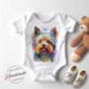 Yorkshire_Terrier WB0379 2 Йоркширски териер с корона, портрет в поп арт върху бял памук