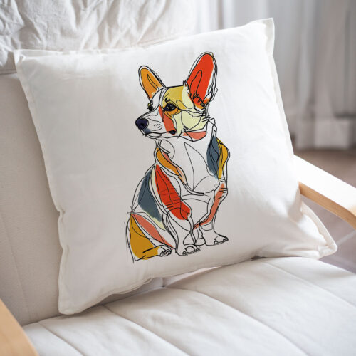 Възглавница с корги, геометричен line art