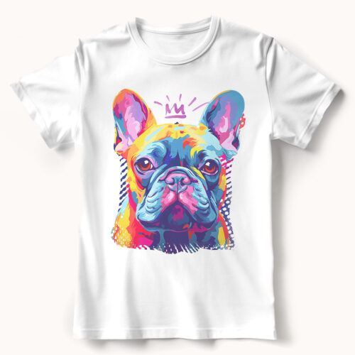 french_bulldog WB0367 22 Тениска с френски булдог с корона, поп арт