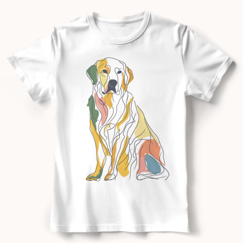 golden_retriever WB0424 22 Тениска с голдън ретрийвър, line art в жълто