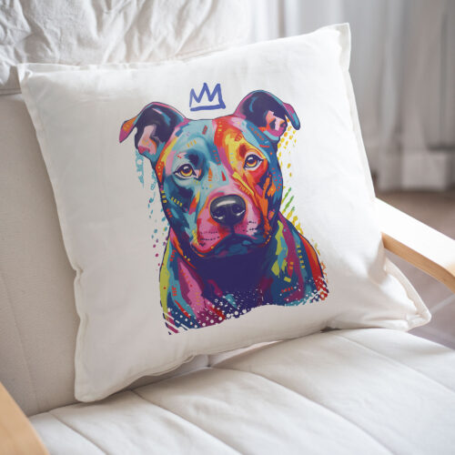 pit bull WB0375 23 Възглавница с питбул с корона, поп арт