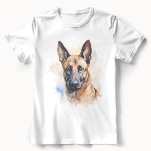 Belgian Shepherd, Malinois watercolor WB0472 21 Тениска с белгийска овчарка малиноа, акварел