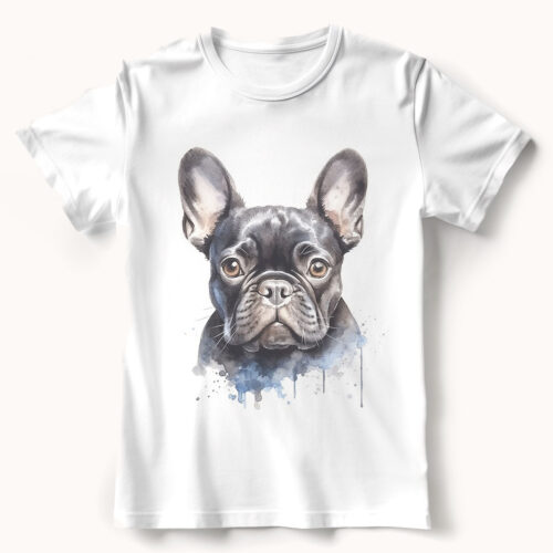 Black French Bulldog WB0630 21 Тениска с черен френски булдог, акварелен портрет
