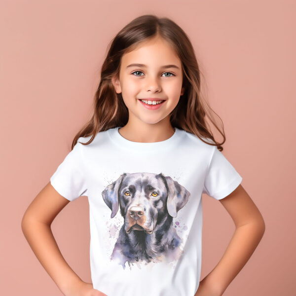 Black Labrador WB0474 10 Тениска с черен лабрадор, акварел в лилаво, унисекс кройка