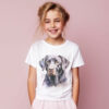 Black Labrador WB0474 11 Тениска с черен лабрадор, акварел в лилаво, детайл от щампата