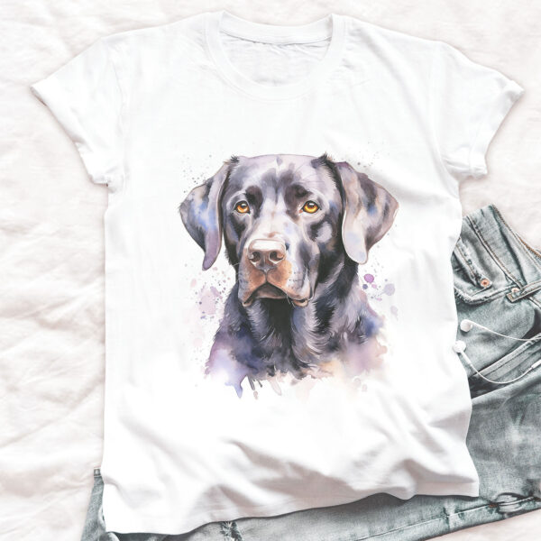 Black Labrador WB0474 20 Черен лабрадор, акварел в лилаво върху бял памук