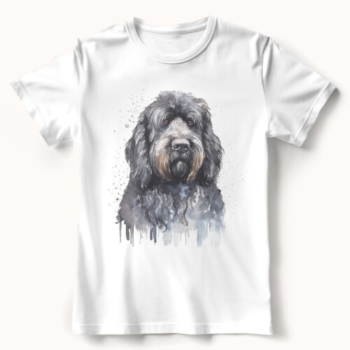 Black Russian Terrier WB0475 21 Тениска с черен руски териер, акварелен портрет