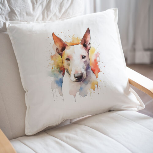 Bull Terrier WB0487 22 Възглавница с бултериер, акварелен портрет