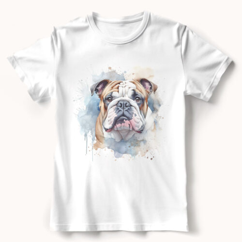 Bulldog WB0489 21 Тениска с английски булдог, акварел със сини акценти