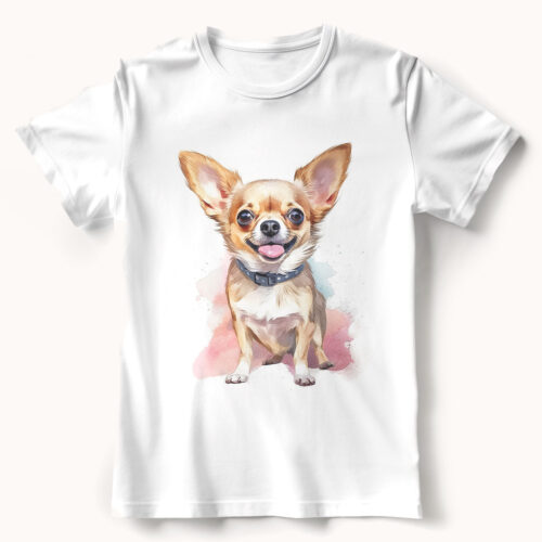 Chihuahua WB0520 21 Тениска с чихуахуа с папийонка, акварел