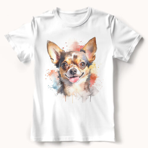 Chihuahua WB0521 21 Тениска с чихуахуа с дълга козина, акварел