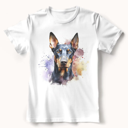 Doberman WB0535 21 Тениска с доберман, акварелен портрет с изправени уши