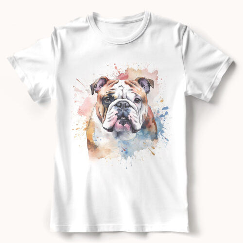 English Bulldog WB0537 21 Тениска с английски булдог, акварелен портрет