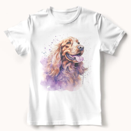 English Cocker Spaniel WB0538 22 Тениска с английски кокер шпаньол, акварел в лилаво