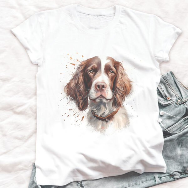 English Springer Spaniel WB0541 20 Английски спрингер шпаньол в кафяво, акварел върху бял памук