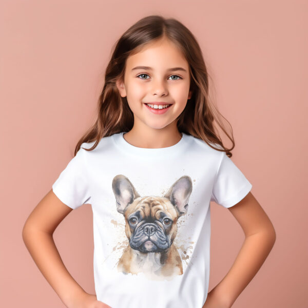 French Bulldog WB0546 10 Тениска с френски булдог отблизо, акварелен портрет, унисекс кройка