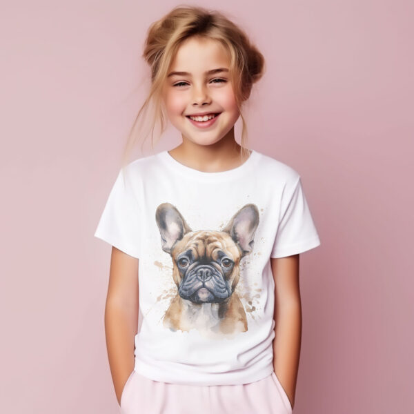 French Bulldog WB0546 11 Тениска с френски булдог отблизо, акварелен портрет, детайл от щампата