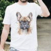 French Bulldog WB0546 19 Тениска с френски булдог отблизо, акварелен портрет, бял органичен памук