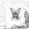 French Bulldog WB0546 20 Френски булдог отблизо, акварелен портрет върху бял памук