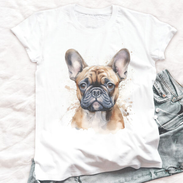 French Bulldog WB0546 20 Френски булдог отблизо, акварелен портрет върху бял памук