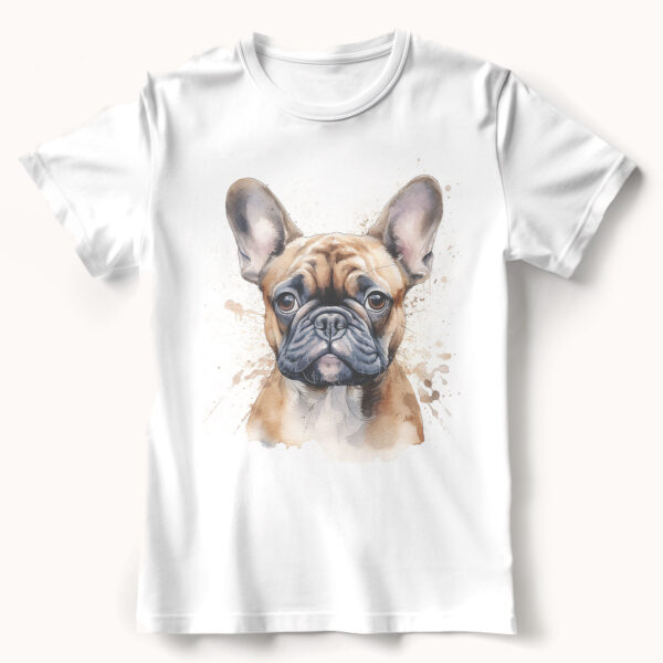 French Bulldog WB0546 21 Тениска с френски булдог отблизо, акварелен портрет