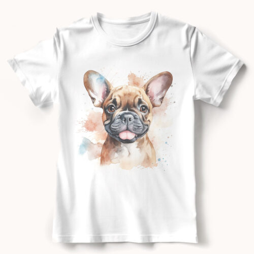French Bulldog WB0547 21 Тениска с френски булдог с наклонена глава, акварел