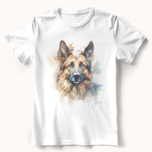 German Shepherd WB0554 21 Тениска с немска овчарка с дълга козина, акварел