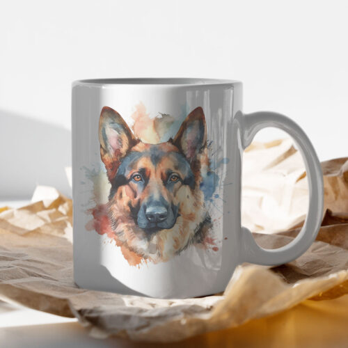 German_Shepherd WB0555 13 Чаша с немска овчарка, акварелен портрет