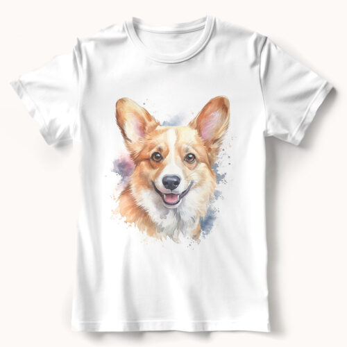 Pembroke Welsh Corgi WB0569 21 Тениска с корги пемброук с усмивка, акварел