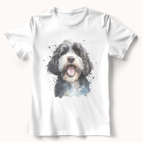 Portuguese_Water_Dog WB0621 21 Тениска с португалско водно куче, акварелен портрет