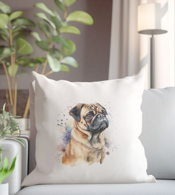 Pug WB0585 17 Възглавница с мопс, акварелен портрет, калъфка 50х50 см