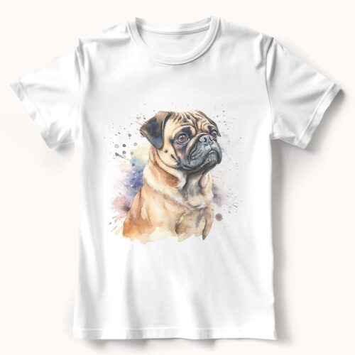 Pug WB0585 21 Тениска с мопс, акварелен портрет