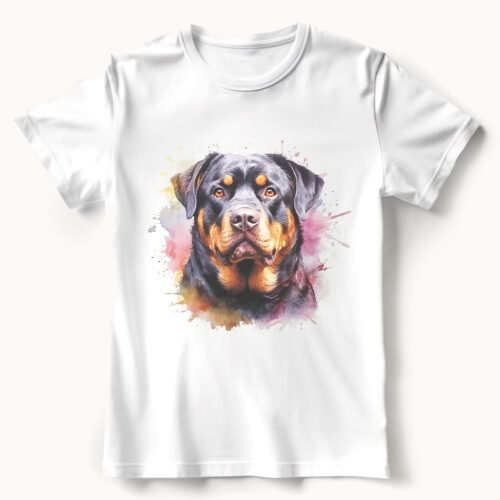 Rottweiler WB0593 21 Тениска с ротвайлер в анфас, цветен акварел