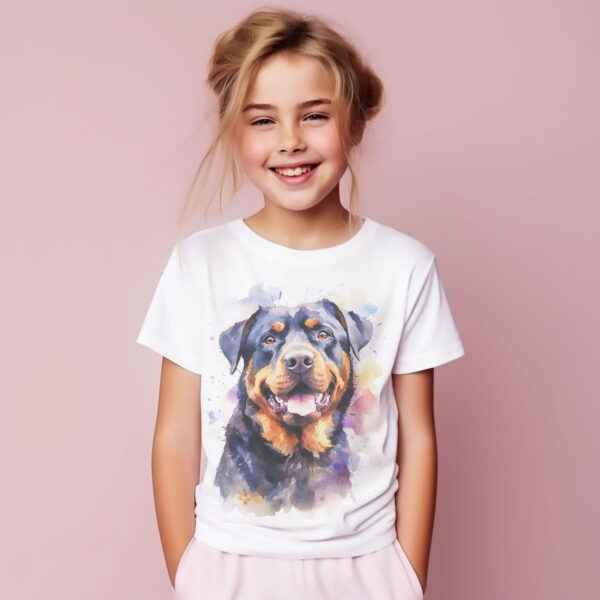 Rottweiler WB0595 11 Тениска с ротвайлер, акварелен портрет, детайл от щампата